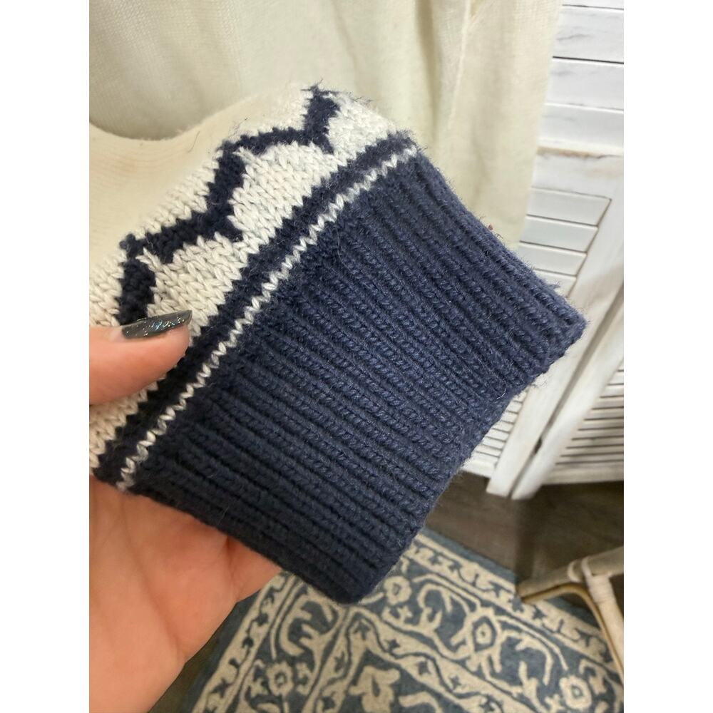 AMOUR VERT Women's XL Whistler Nordic Fair Isle Ribbed Knit Sweater Navy Cream - Picture 8 of 13